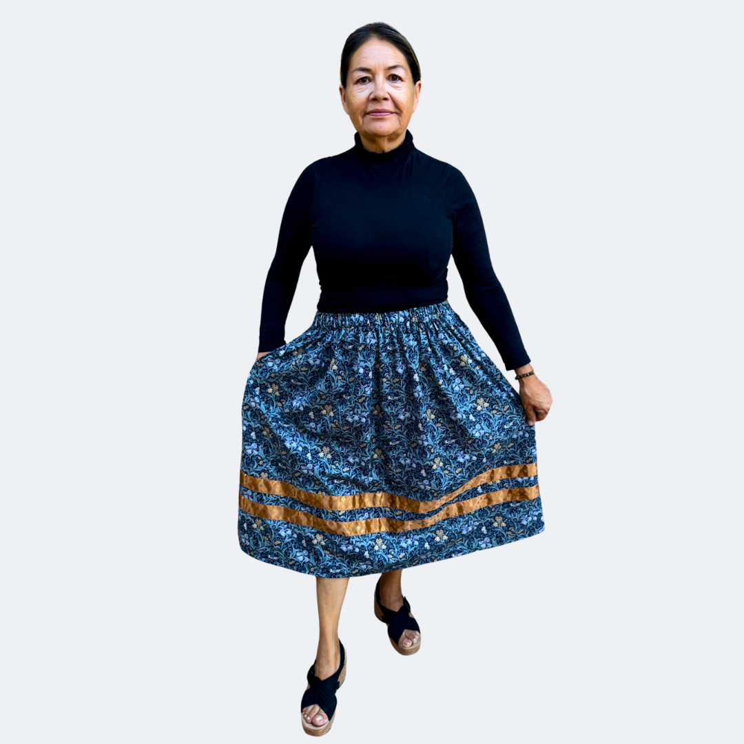 ~Midnight Bloom with Gold LV Collection~ Round Dance Style Ribbon Skirt with Functioning Pockets