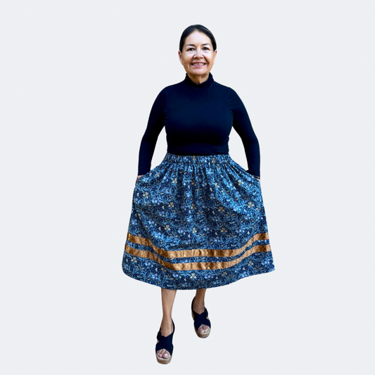 ~Midnight Bloom with Gold LV Collection~ Round Dance Style Ribbon Skirt with Functioning Pockets